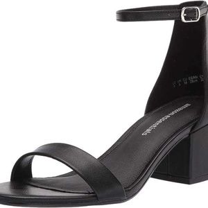 Amazon Essentials Women's Two Strap Heeled Sandal, Black Faux Leather, 13